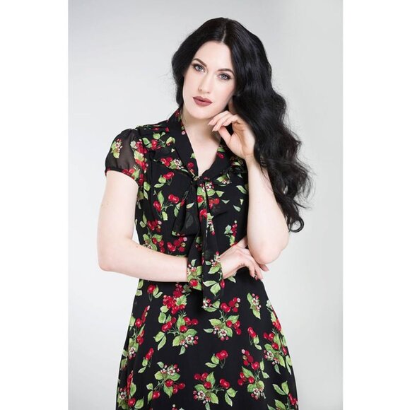 X-Small NWT Hell Bunny Charlotte Cherry Retro Vintage Inspired Dress Modcloth - Picture 2 of 6